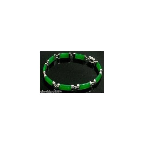 Fine Jewelry Unisex Green stone Fortune Bracelet 7.5-8" Armschmuck Wholesale Girl MEN Quartz jewelry Silver