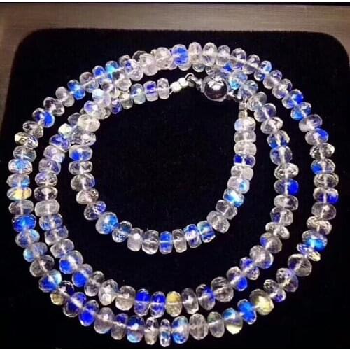 Genuine Blue Lights Natural Moonstone Bracelets Women Female Stretch 6mm Crystal Abacus Beads Bracelet Necklace AAAAAA