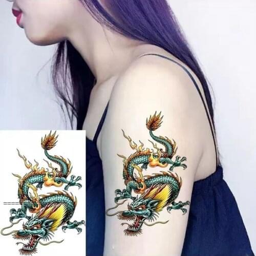 1pc Chinese Big Dragon Watercolor Tattoo Multicolor Sticker Waterproof Men Women Art Flower Arm Lasting Temporary Tattoo Sticker
