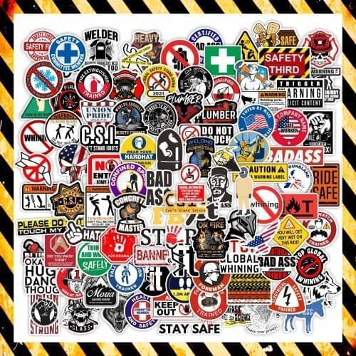 100pcs Helmet warning sign image stickers for welding workers For Suitcase Skateboard Laptop Luggage Fridge Phone stickers