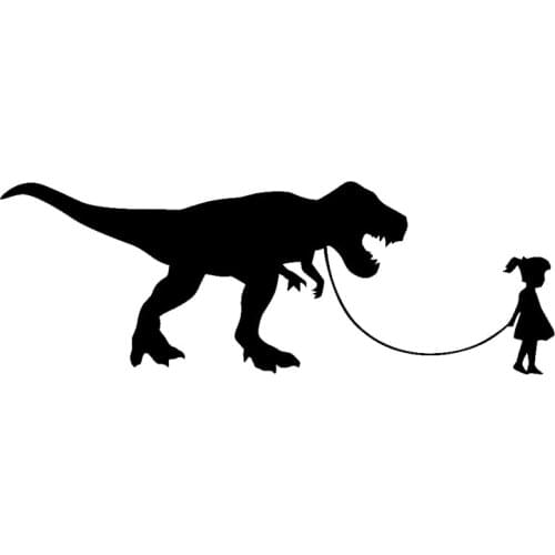 19.2cm*6.8cm Girl Walking Tyrannosaurus Rex Create Vinyl Stickers Black/Silver S3-5440