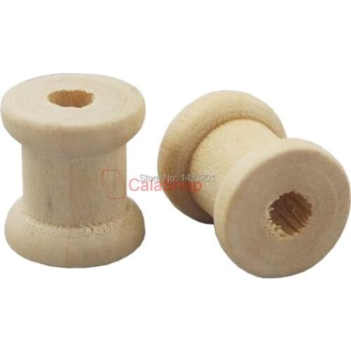 200 Pcs / Lot 15mm x 13mm Wooden Empty Thread Spools Natural Cylinder Craft Round Ends Bobbins For Ribbon Lace Line