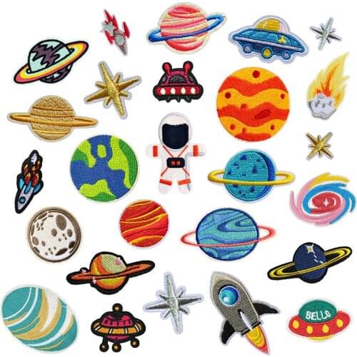 26 PCS/Set Embroidery Cloth Stickers Astronaut Space Planet Alien DIY Clothing Patch Sticker Creative Fashion Clothes Decoration