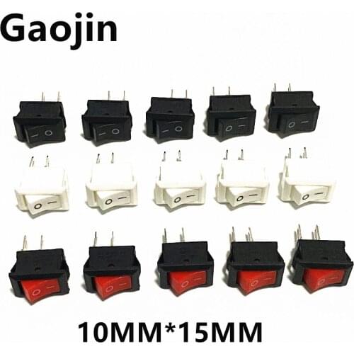 5/10Pcs Push Button Switch 10x15mm SPST 2Pin 3A 250V KCD11 Snap-in on/Off Rocker Switch 10MM*15MM Black Red and White