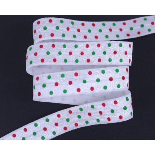 5/8 inch Christmas polka dots print foe fold over elastic for Xmas accessaries