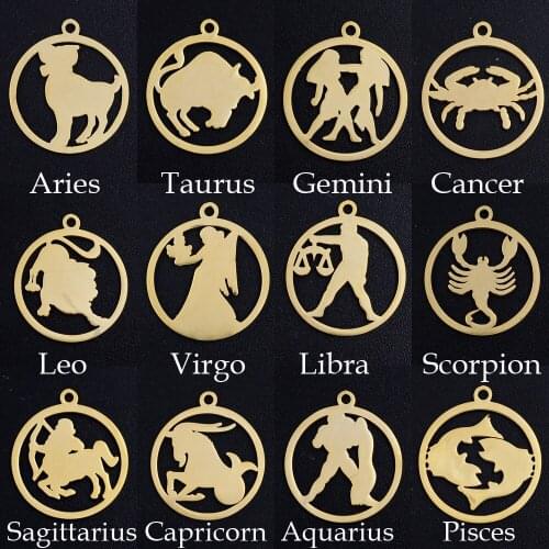 5pcs/lot Zodiac Sign 12 Consellation Stainless Steel Jewelry Pendant DIY Charms Wholesale Jewellery Supplies Factory Store