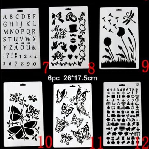 6pc Stencil Bullet Journal Painting Template DIY Wall Painting Scrapbook Coloring Embossing Album Decorative Template Reusable