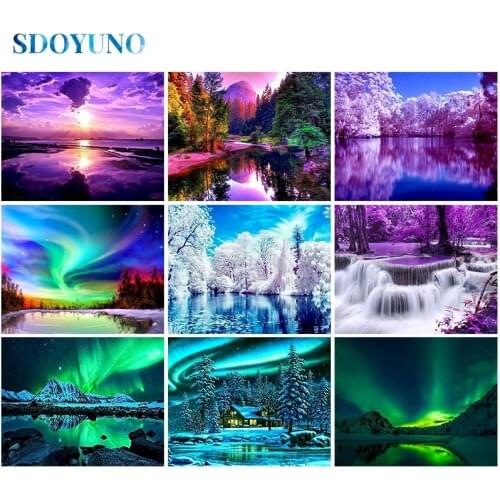 SDOYUNO DZDP750 Full Square/Round Diamond Painting Aurora Scenery Cross Stitch DIY 5D Diamond Mosaic Embroidery Painting Decor
