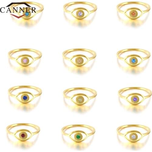 CANNER 925 Sterling Silver 18K Gold Plated Evil Eye Exquisite Ring for Women Zircon Rings Jewelry Wedding Engagement Anillos