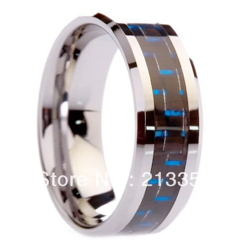 FREE SHIPPING!USA WHOLESALES CHEAP PRICE BRAZIL RUSSIA CANADA UK HOT SELLING 8MM BLUE&BLACK FIBER MENS TUNGSTEN WEDDING RING