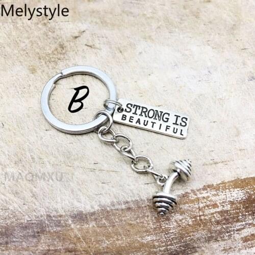 2020 Barbell Keychain Strong Is Beautiful key chains Gym-keep-fitness Sport Charm body-building Key Ring For Men Women