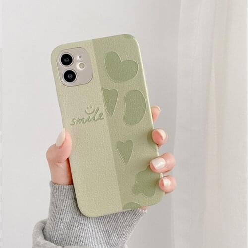 Retro smile green tea geometric art Phone Case for apple iPhone 12 11 Pro Max Xr Xs Max 7 8 Plus mini 7Plus case Cute soft cover