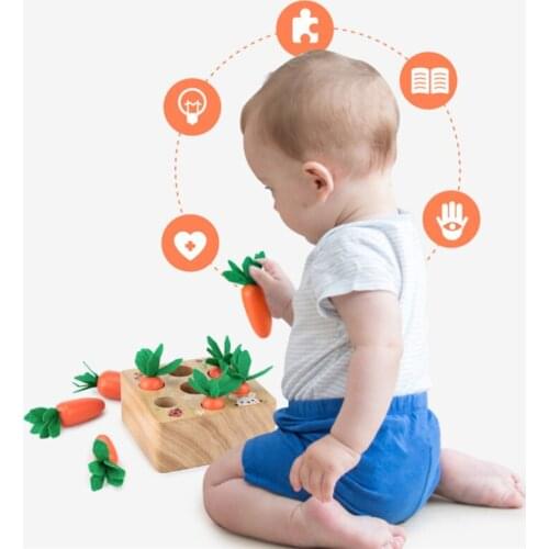 Wooden Toys Baby Montessori Toy Set Pulling Carrot Shape Matching Size Cognition Educational Toy Wooden Childrens Toys