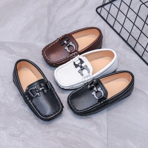 Kids Flats with Metal Buckle Boys Leather Shoes Casual Loafers Children School Shoes Classic Fashion Soft Slip-on Toddlers Shoes
