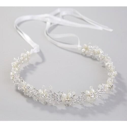 Girls White Pearl Crystal Bridal Hairbands Tiaras Wedding Crown Headband For Bride Hair Jewelry Wedding Accessories Hair Wear