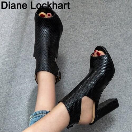 Women Snake printing Sandals Gladiator High Heels Ankle Strap Boots Women Fashion Summer Ladies Shoes Black size 34 41 42 43