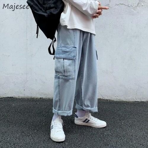 Cargo Denim Jeans Men High Street Fashion Plus Size S-3XL American Vintage Chic Pockets Baggy Simple Handsome Popular Trousers