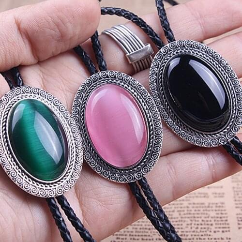 Agate Time Gem bolo tie retro shirt chain bolo collar rope leather necklace tie