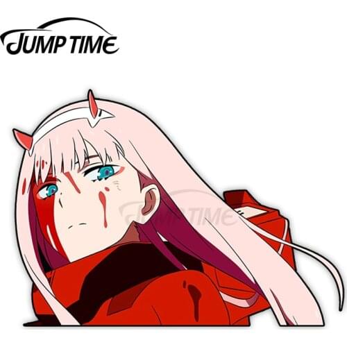 JumpTime 13 x 6cm Anime ZERO TWO Darling in the Franxx Peeker Vinyl Car Stickers Waterproof Sunscreen Windows Decal Personality