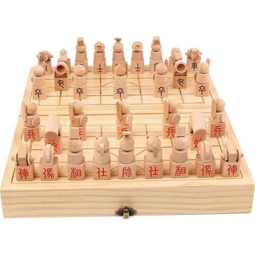 Chinese Chess Traditional Home Tabletop Professional Wooden Chess Set Board with Wood Pieces Board Game for Home and Travel