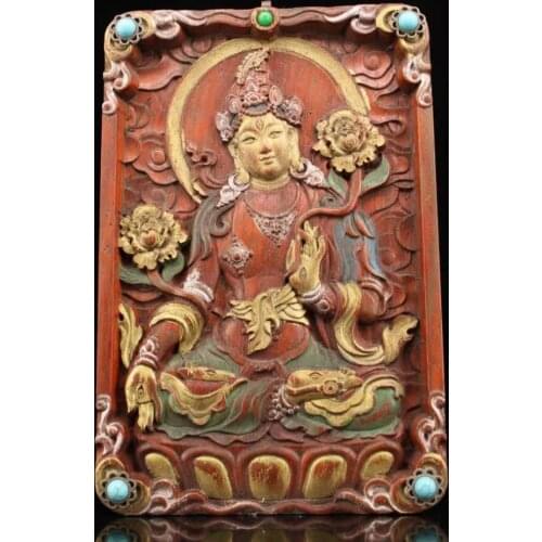Collection China Tibet rosewood hand-carved painted white Tara Thangka/decorative statue hanging board