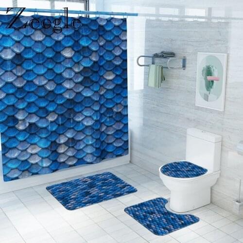3D Digital Printed Bath Mat and Microfiber Shower Curtain Bathroom Floor Mat Toilet Pad Bathroom All Polyester Bath Rug Set