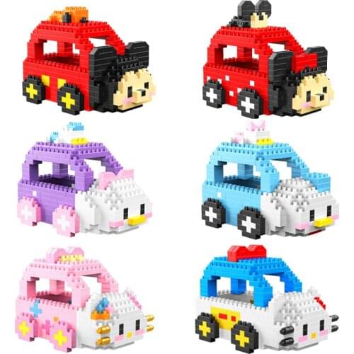 Disney series Mickey Minnie Donald Duck Hello Kitty cartoon car model diamond small building block childrens toy gift