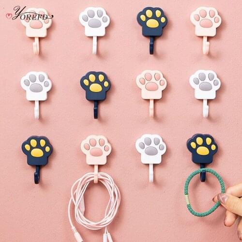 OYOREFD 5Pcs/set Cartoon Cat Paw Wall Hook Key Holder Wall Home Multi-function Adhesive Hooks For Hanging Cute Room Decor