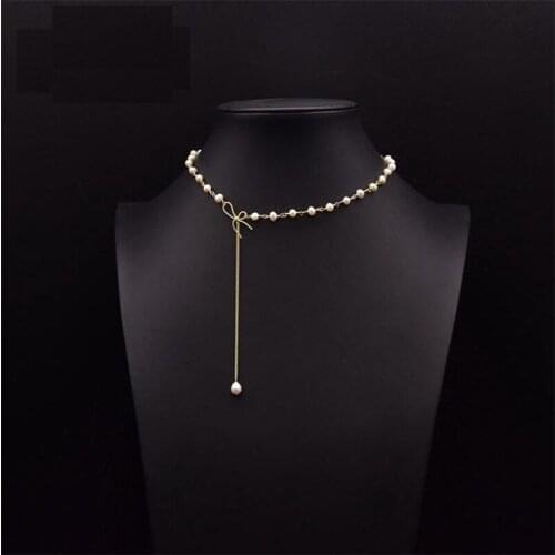 Real Natural Fresh Water White Pearls Pendant Long Necklaces For Women Wedding Girl Gifts Bowknot Vintage Jewelry Accessories