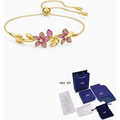 2021Fashion SWA Jewelry New Tropical Flower Bracelet Pink Leaf and Petal Decorated Crystals Give Women The Best Romantic Gift