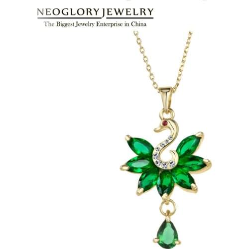 Neoglory White Zircon Green Peacock Bird Necklaces For Women Gold Color Trendy Elegant Animal Pendants Mothers Day Gift New Hot