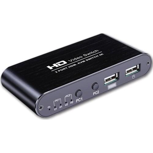 HDMI-compat KVM Switch 2 Port Selector for 2 PC Sharing 1 HD Monitor and a set of Keyboard and Mouse Connections, HUD 4K*2K@30Hz