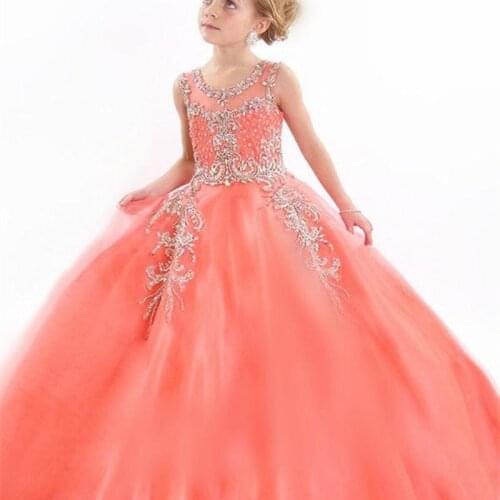 Flower Girls Dress Crystal Beading Applique Tulle Princess Prom Party Elegant Formal Birthday First Holy Communion Dress