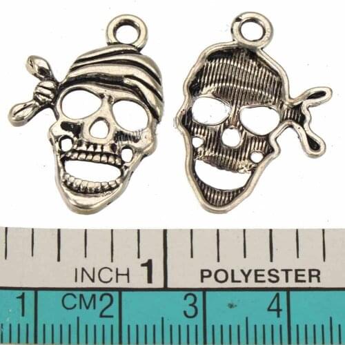 Skull Charms Necklaces Bracelets Pendants DIY Pirate Open Punk Single Silver Metal Keychains Jewelry Components 27*18mm 40pcs