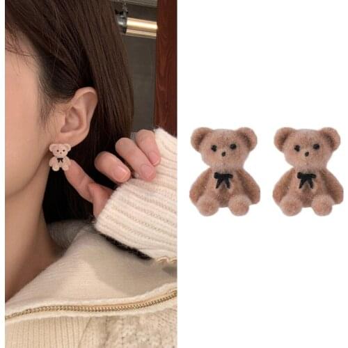 Lovely Bear Animal Dangle Earrings For Women Girls Cute Trendy Style Flocking Animal Statement Earrings Fashion Jewelry Gifts