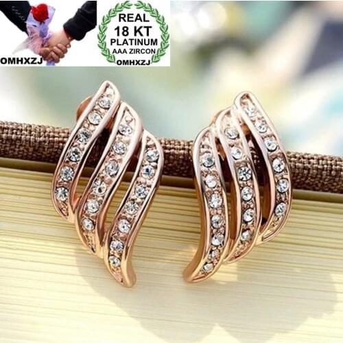 OMHXZJ Wholesale European Fashion Woman Girl Party Wedding Gift White AAA Zircon 18KT White Gold Rose Gold Stud Earrings EA192