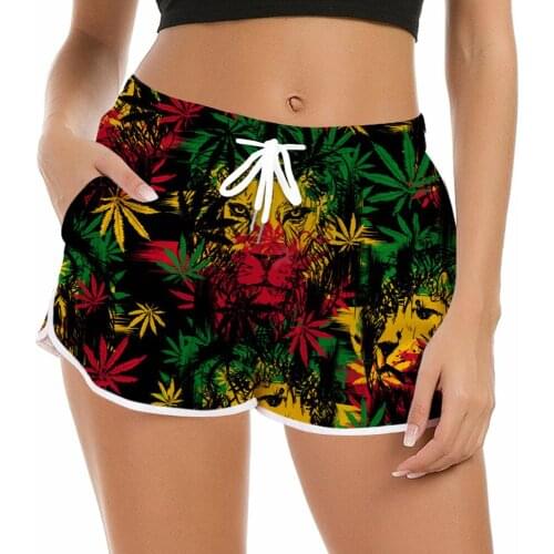 CLOOCL Womens Shorts Weed Plant Lion 3D Printing Animal Harajuku Shorts for Female Fashion Casual Daughter Beach Shorts