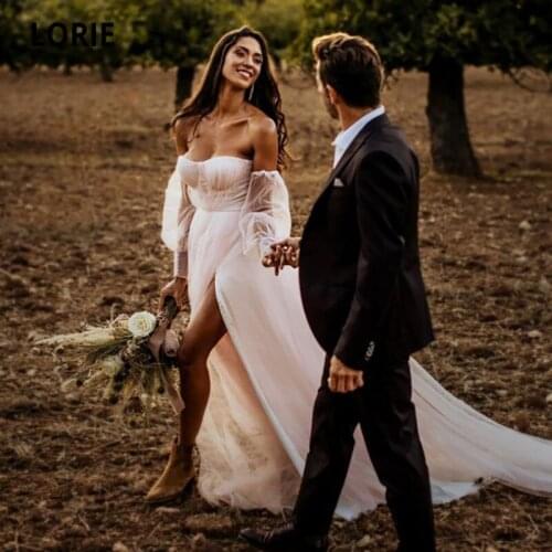 LORIE Boho Wedding Dresses Puff Sleeves Sweetheart Detachable Sleeves Side Split Wedding Bridal Gown suknia slubna