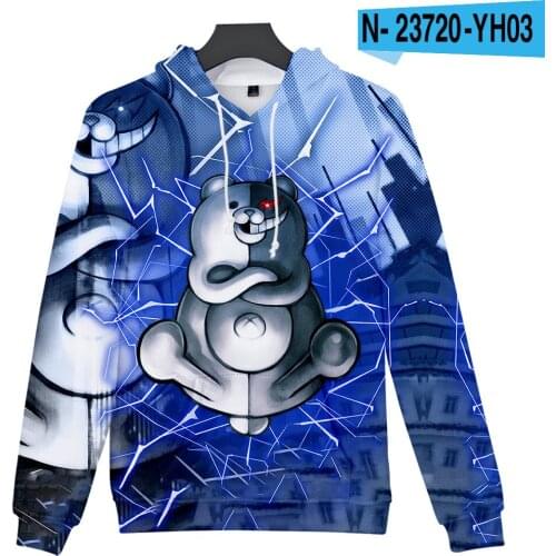 Cute Danganronpa 3D Hoodie Sweatshirt Men Women Long Sleeve Printed Game Clothes Bear Monokuma Oversized Moletom Anime Coats