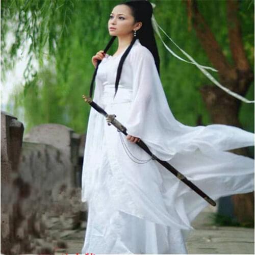 Chinese Traditional Ancient Dress Dance Clothes Classic White Stage Costume Performance Hanfu Women Fairy Cosplay Costume