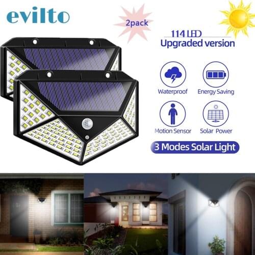 114 Led Solar Lights Outdoor Bright PIR Motion Sensor Wall Light Waterproof Solar Powered Sunlight for Garden Street Decoration