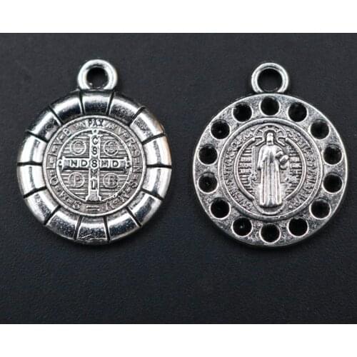 WKOUD 6pcs Silver Plated Exorcist Holy Round Tablet Charm Religious Necklace Bracelet DIY Metal Jewelry Alloy Pendant A1285