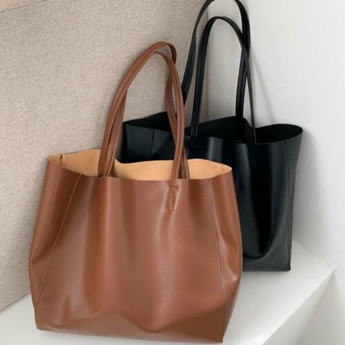 Large Capacity Hangbag For Women PU Leather Simple Classic Shoulder Shopping Bag Vintage Lady Casual Totes Solid Color Hand Bags