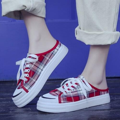 Women canvas shoes Fashion female grid pattern lace up wild low up casual breathable seankers tenis feminino U12-61
