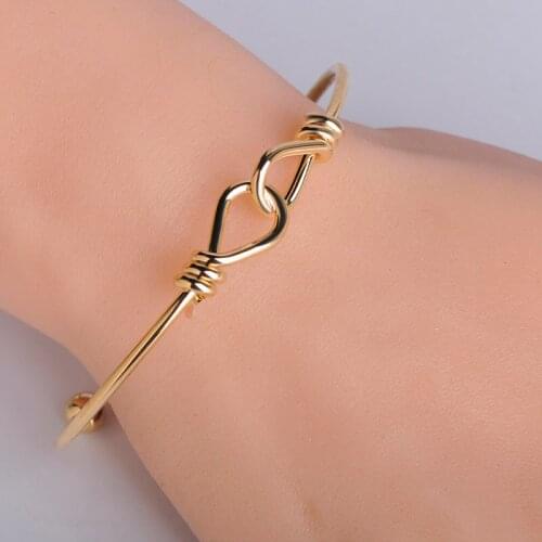 Blucome Popular Style Adjustable Knot Shape Bracelet Bangles Gold Color Copper Jewelry Women Girls Engagement Daily Accessories