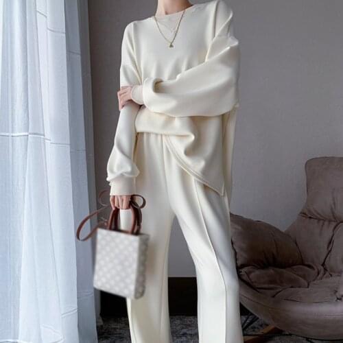 Women Elegant Solid Fashionable Tracksuit Suits Warm Sweatshirts And Long Pant Autumn Winter 2021 New Two Piece Sets Ladies