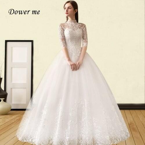 Embroidery Wedding Dress GR758 Elegant Stand Collar Wedding Dresses Plus Size Wedding Gowns For Women Half Sleeve Bridal Gowns
