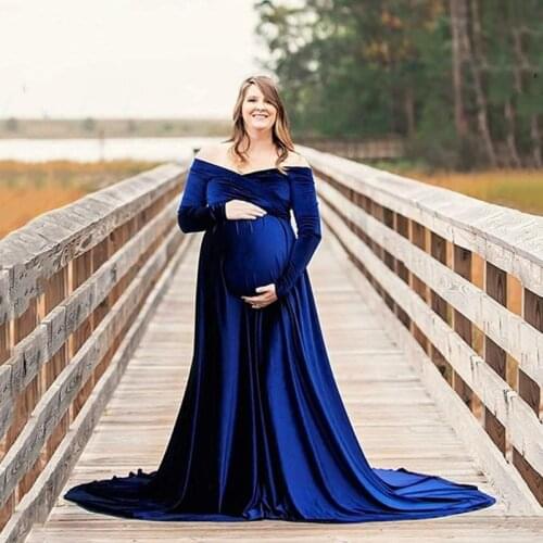 Winter Pregnancy Maternity Clothing Trailing Long Dress Photo Shoot Photography Props Dresses Pregnant Thick Flannel Maxi Gown