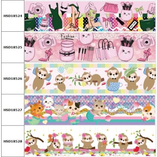 10yard Cartoon Monkey Cat Snowman Printed Grosgrain Ribbon Accessory Hairbow Headwear Decoration DIY Wholesale OEM 75MM