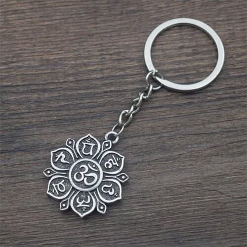 12pcs Spiritual OM Buddha Mandala Lotus Keychain yoga Charm Pendant Tibetan Jewelry
